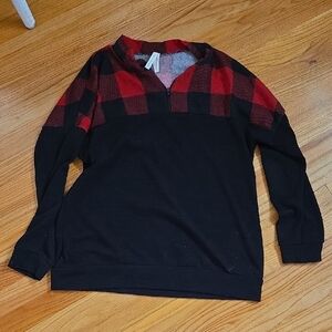 Men's Black and Red Plaid Sweater